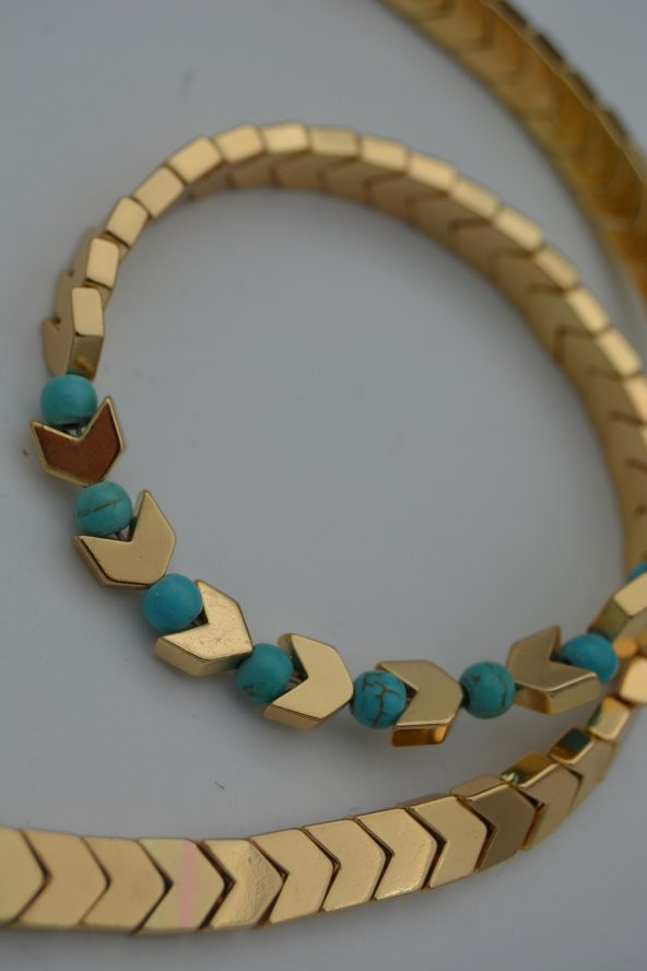 STONEAGE Hematit ve Turkuaz Taşlı Bayan Kolye - Resim 3