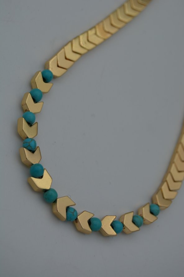 STONEAGE Hematit ve Turkuaz Taşlı Bayan Kolye - Resim 4