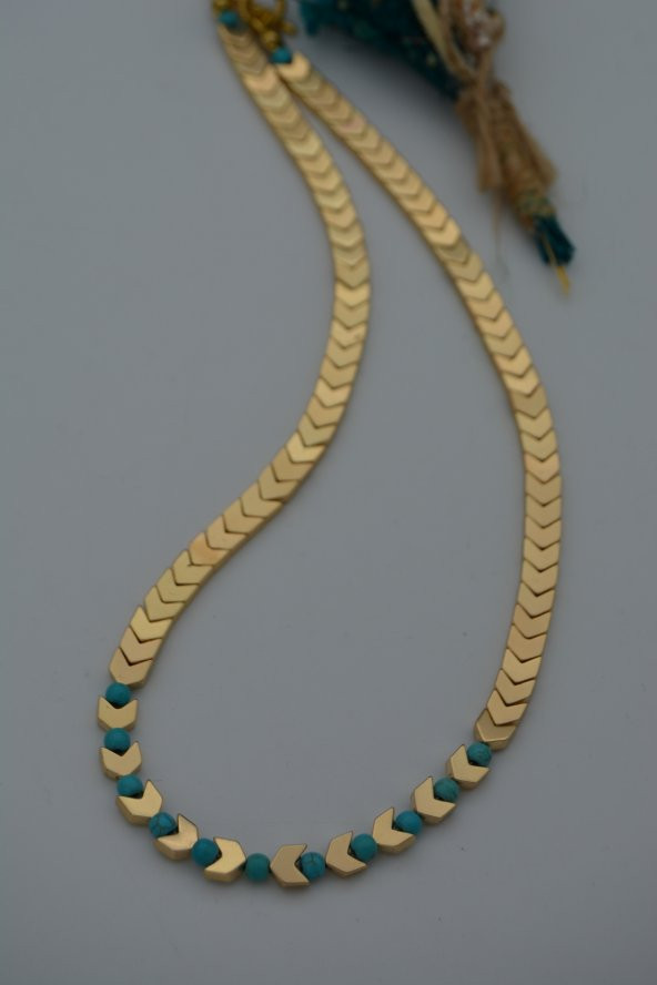 STONEAGE Hematit ve Turkuaz Taşlı Bayan Kolye - Resim 5