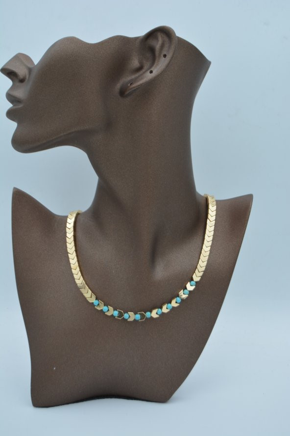 STONEAGE Hematit ve Turkuaz Taşlı Bayan Kolye - Resim 7