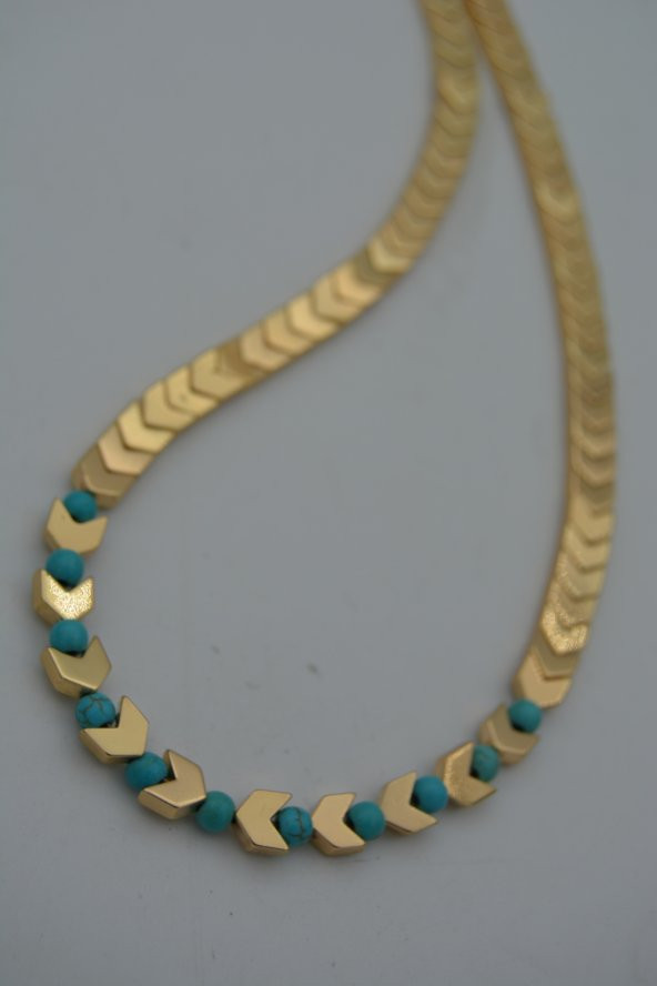 STONEAGE Hematit ve Turkuaz Taşlı Bayan Kolye - Resim 8