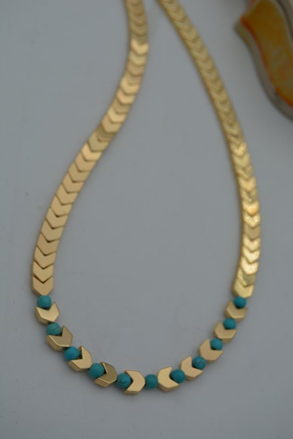 STONEAGE Hematit ve Turkuaz Taşlı Bayan Kolye - Resim 10