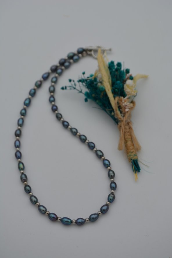 STONEAGE Siyah Arpa İnci Bayan Kolye - Resim 5