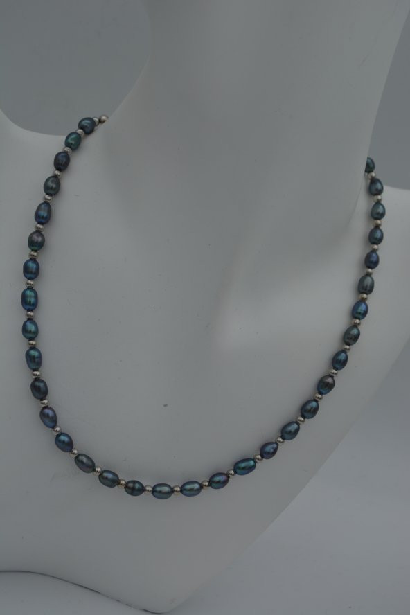 STONEAGE Siyah Arpa İnci Bayan Kolye - Resim 6