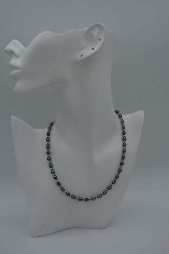 STONEAGE Siyah Arpa İnci Bayan Kolye - Resim 7