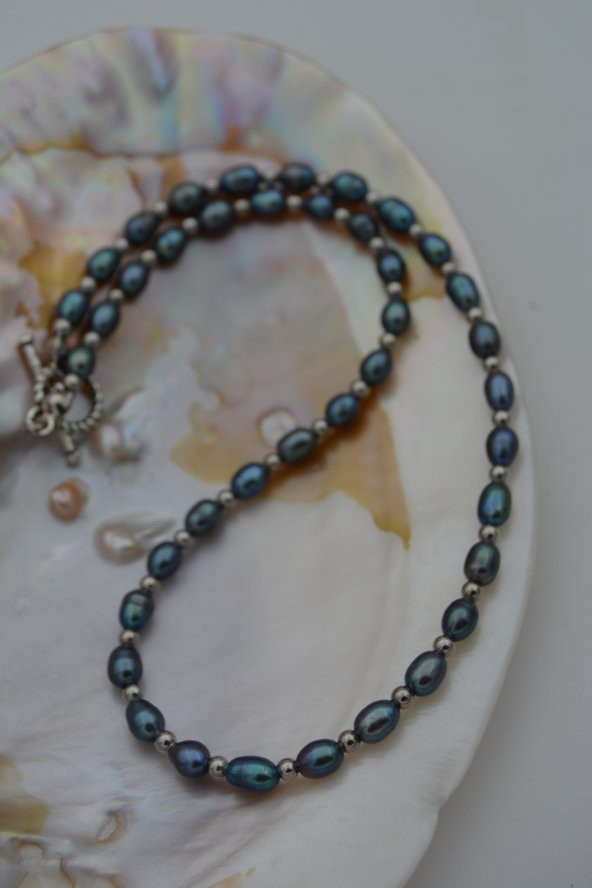 STONEAGE Siyah Arpa İnci Bayan Kolye - Resim 8