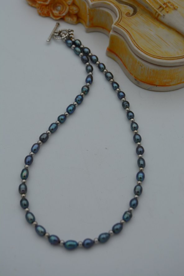 STONEAGE Siyah Arpa İnci Bayan Kolye - Resim 10