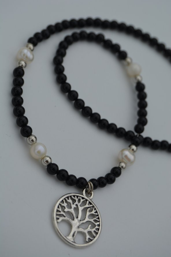 STONEAGE Oniks ve İnci Doğal Taşlı Bayan Kolye ürün görseli