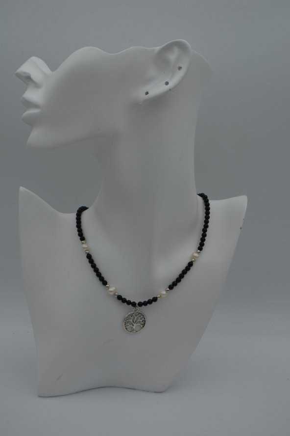 STONEAGE Oniks ve İnci Doğal Taşlı Bayan Kolye - Resim 6