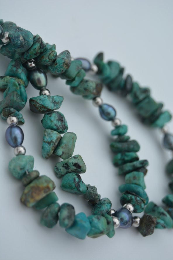 STONEAGE Afrika Turkuazı ve Siyah İnci Kolye ürün görseli