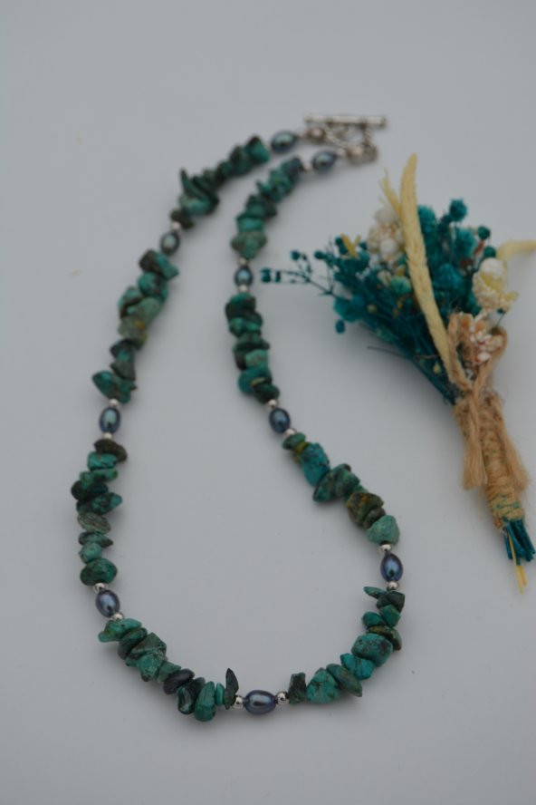 STONEAGE Afrika Turkuazı ve Siyah İnci Kolye - Resim 3