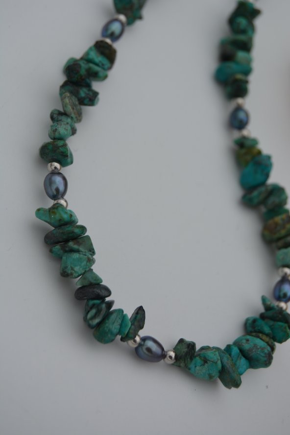 STONEAGE Afrika Turkuazı ve Siyah İnci Kolye - Resim 4