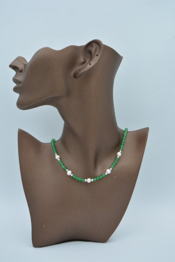 STONEAGE Gerçek İnci ve Yeşim Taşlı Kolye - Resim 2