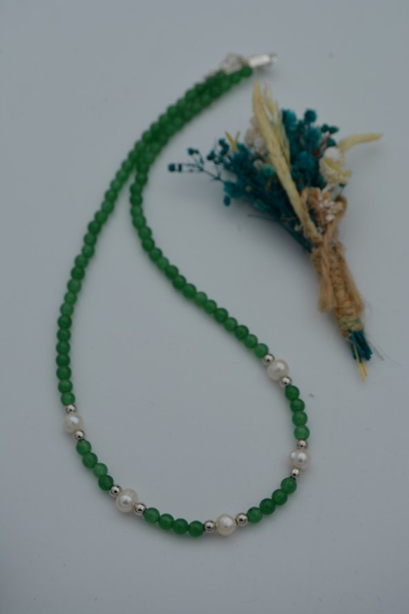 STONEAGE Gerçek İnci ve Yeşim Taşlı Kolye - Resim 3