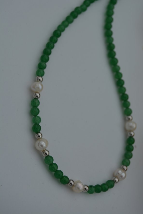 STONEAGE Gerçek İnci ve Yeşim Taşlı Kolye - Resim 4