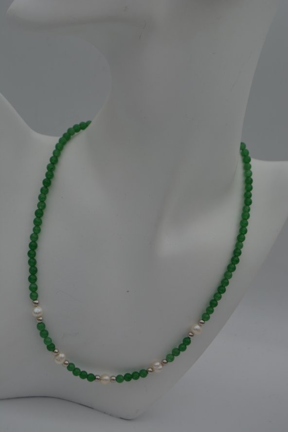 STONEAGE Gerçek İnci ve Yeşim Taşlı Kolye - Resim 6