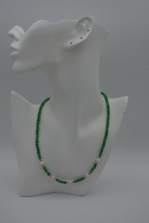 STONEAGE Gerçek İnci ve Yeşim Taşlı Kolye - Resim 7