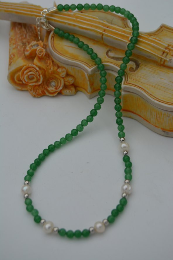 STONEAGE Gerçek İnci ve Yeşim Taşlı Kolye - Resim 8