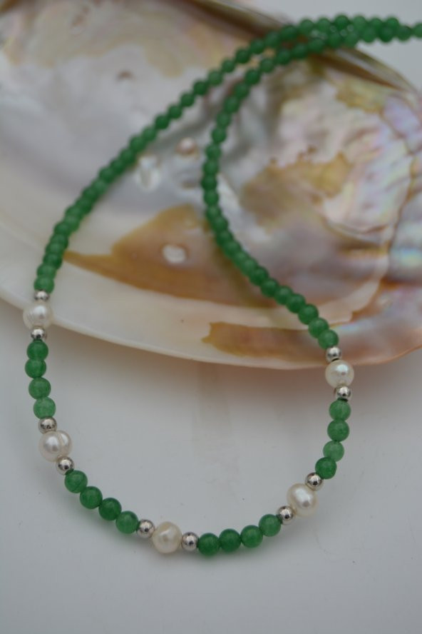 STONEAGE Gerçek İnci ve Yeşim Taşlı Kolye - Resim 10