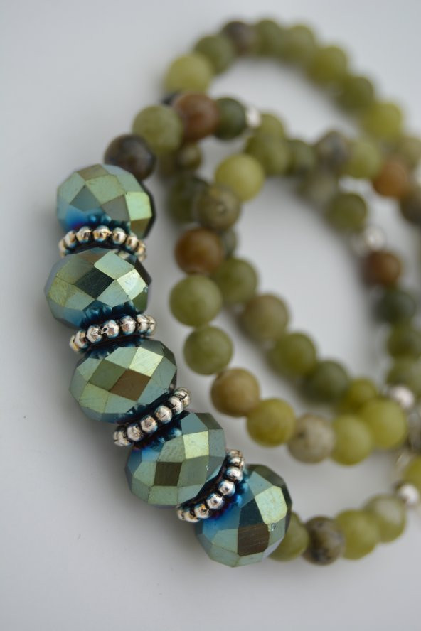 STONEAGE Yeşim Taşlı ve Çek Kristalli Kolye Doğal Taş - Resim 2