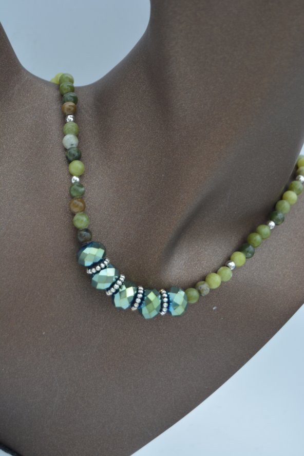 STONEAGE Yeşim Taşlı ve Çek Kristalli Kolye Doğal Taş - Resim 4