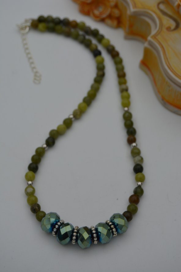 STONEAGE Yeşim Taşlı ve Çek Kristalli Kolye Doğal Taş - Resim 7