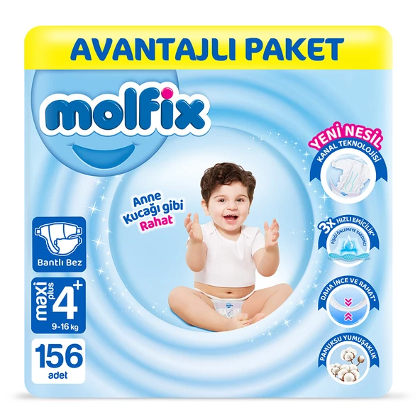 Molfix Bebek Bezi 4+ Beden Maxi Plus Avantajlı Paket 156 Adet