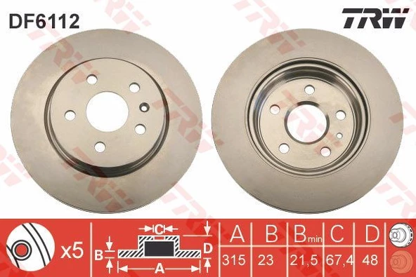 ARKA FREN AYNASI INSIGNIA A 08 SAAB 9-5 YS3G 10 17 JANT-18 JANT 315x22.9x5DLxHAVALI
