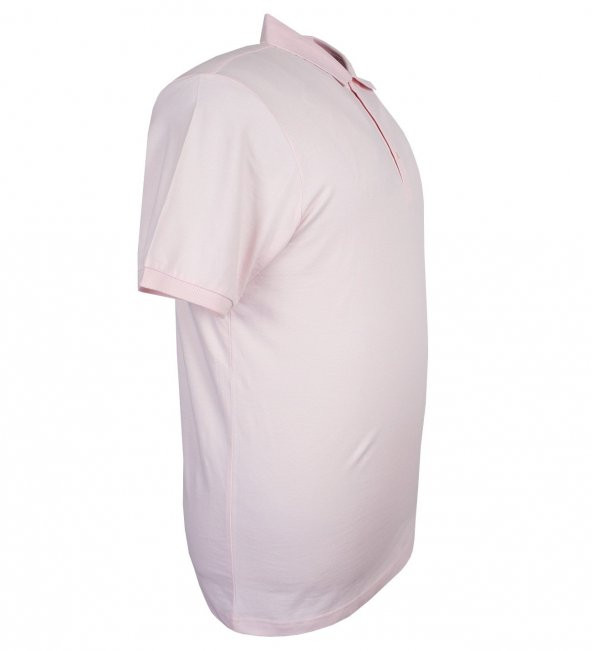 Büyük Beden Erkek Tişört Polo Yaka Likralı Pike Pembe - 2