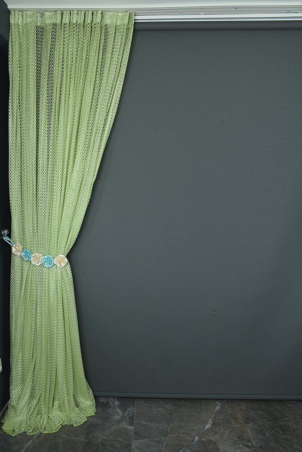 ORKİDE FISTIK YEŞİLİ RENK TEK KANAT Hazır dikilmiş Pileli Fon Perde 300*260 cm - Resim 4