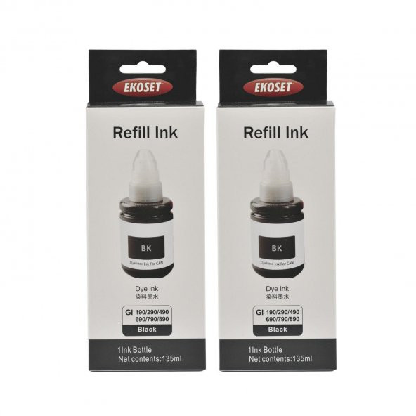 Ekoset Canon uyumlu Tanklı yazıcı mürekkebi Siyah 135ml 2li set - 2