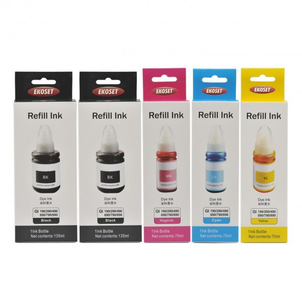 Ekoset Canon G1400 G1410 G1411 uyumlu renkli Mürekkep 5li set - Resim 2