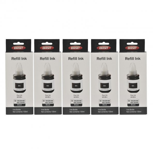 Ekoset Canon G1400 G1410 uyumlu Siyah Mürekkep 135ml 5li set - Resim 2