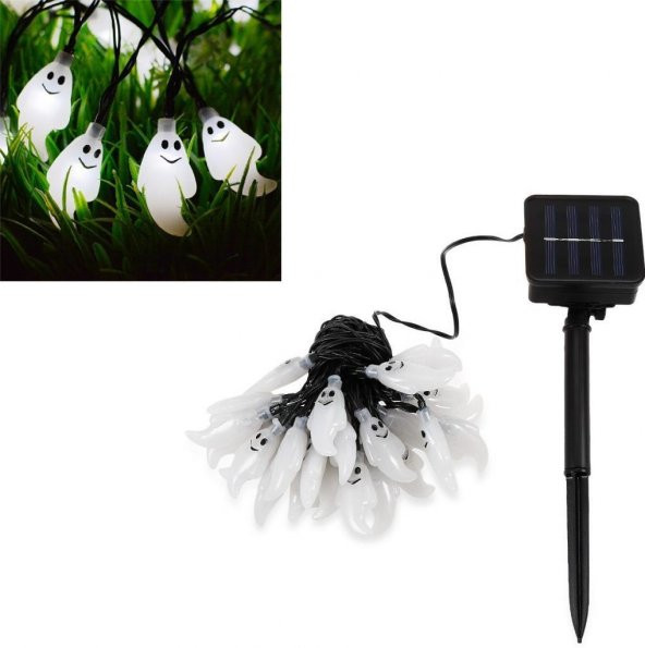 Solar 30Led Ampül 8 Mod 4Mt Güneş Enerjili Dış Bahçe Aydınlatma Dekorasyon Haloween Beyaz Işık
