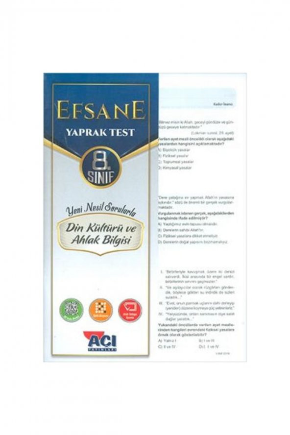 Açı Yayınları 8 Sınıf Din Kültürü Yaprak Test