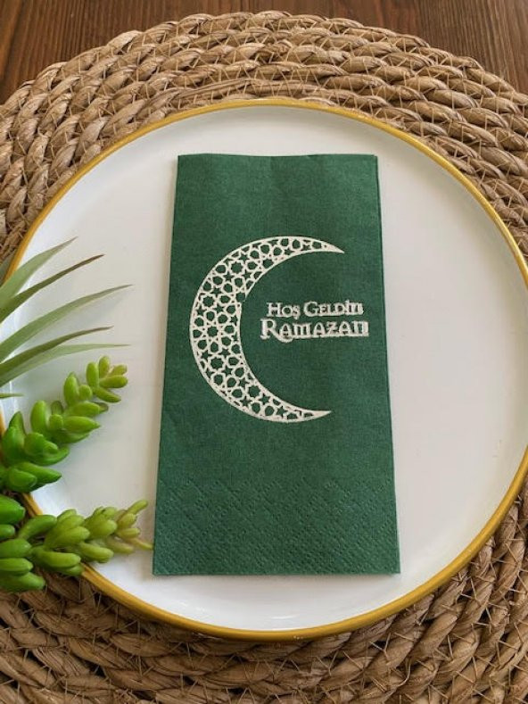 Gümüş Yaldızlı Yeşil Hoş Geldin Ramazan Garson Katlama 16 lı Yeni Model
