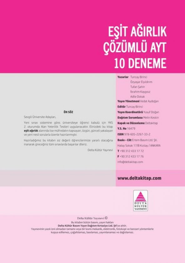 Delta Kültür Yayınları AYT Eşit Ağırlık Çözümlü 10 Deneme - 2