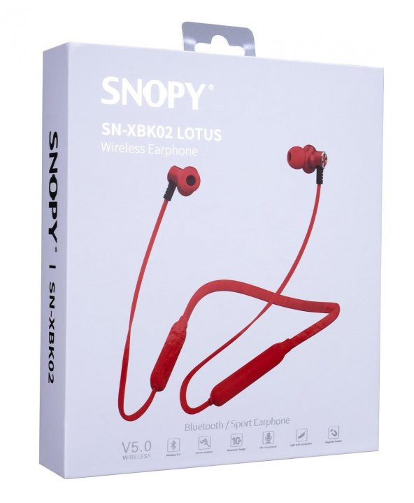 Snopy SN-XBK02 LOTUS Kırmızı Boyun Askılı Mıknatıslı Bluetooth Kulaklık