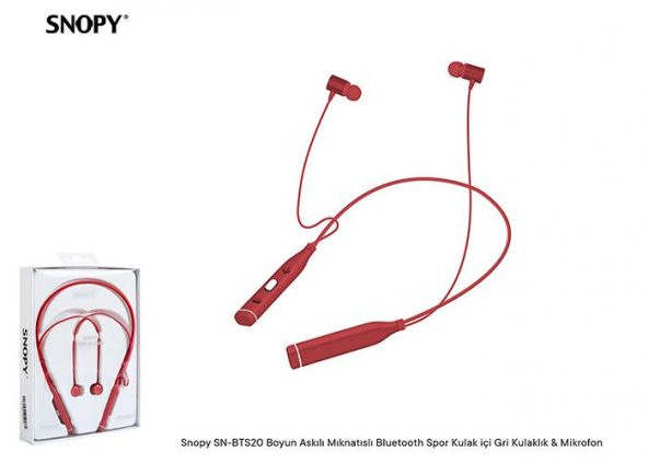 Snopy SN-BTS20 Rose Krımızı Boyun Askılı Mıknatıslı Mikrofonlu Spor Bluetooth Kulaklık