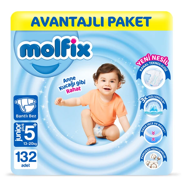 Molfix Bebek Bezi 5+ Beden JR Plus Avantajlı Paket 132 Adet