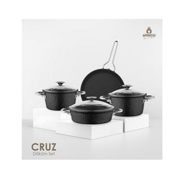 Amboss Cruz 7 Parça Cam Kapaklı Döküm Tencere Seti - Siyah - 2