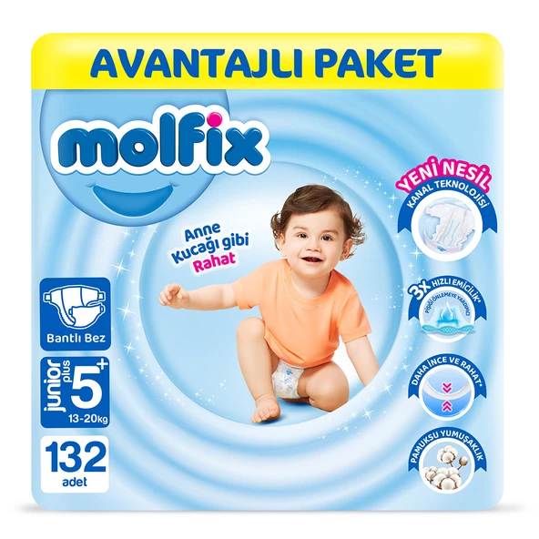 Molfix Bebek Bezi 5+ Beden JR Plus Avantajlı Paket 132 Adet