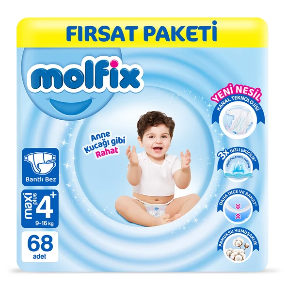 Molfix Bebek Bezi 4+ Beden Maxi Plus Fırsat Paketi 68 Adet