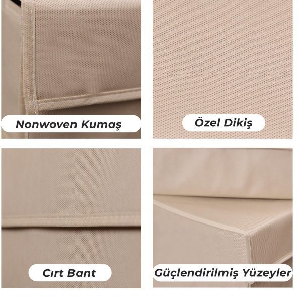 CUTY HOME EV TEKSTİL BEJ ÇOK AMAÇLI KUTU HURÇ-4LÜ SET - 6