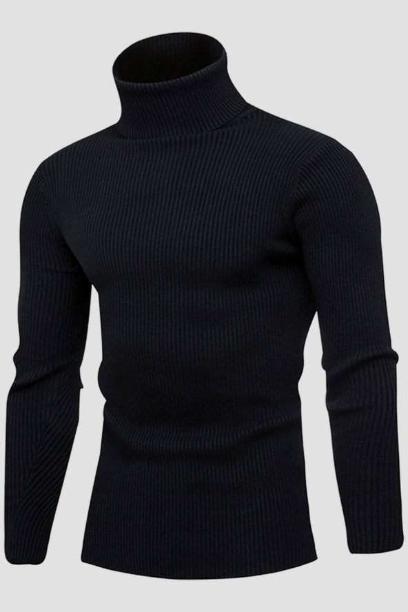 Unisex 2’li Hazır Paket Siyah - Gri Balıkçı Yaka Kaşkorse Şardonlu Slimfit Boğazlı Kazak - 2