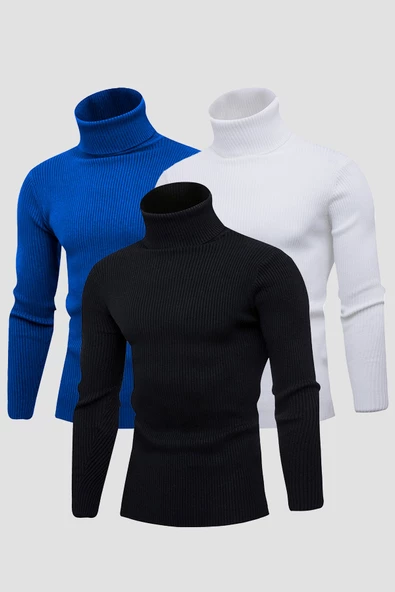 Unisex 5’li Hazır Paket Balıkçı Yaka Kaşkorse Slimfit Boğazlı Kazak - 11