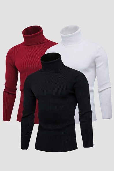 Unisex 5’li Hazır Paket Balıkçı Yaka Kaşkorse Slimfit Boğazlı Kazak - 9