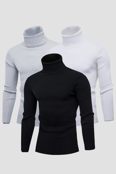 Unisex 5’li Hazır Paket Balıkçı Yaka Kaşkorse Slimfit Boğazlı Kazak - 10