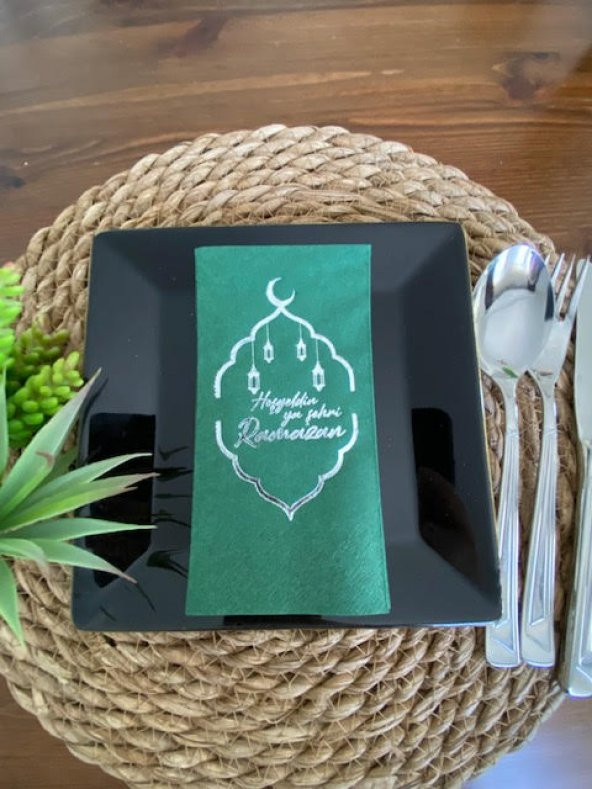 Gümüş Yaldızlı Yeşil Hoş Geldin Ya Şehri Ramazan Garson Katlama 16 lı Yeni Model ürün görseli 1