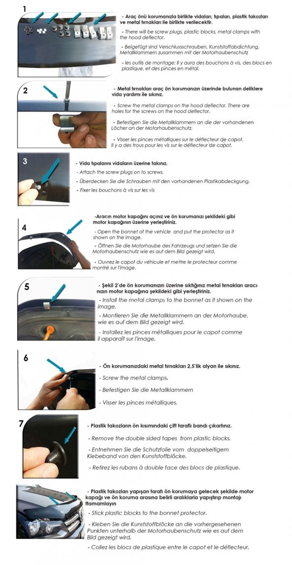 Toyota Hilux (2015-2020) - Ön Kaput Rüzgarlığı - (1 Parça ABS Plastik) - (Pickup-4 mm) - 7